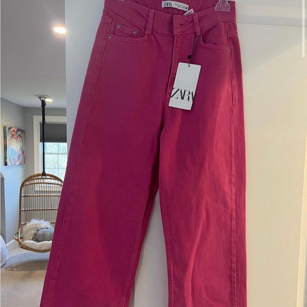 Pink Zara wide leg jeans, size 0, never worn with tags